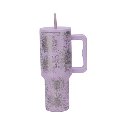 Cană de călătorie termică cu flori cu flori de 40oz cu mâner